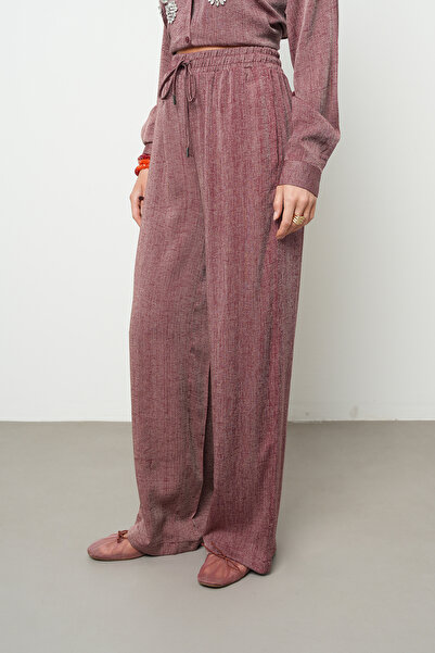 Orfeo Negro Women's Burgundy Color Distressed Wide Leg Comfortable Fit Trousers