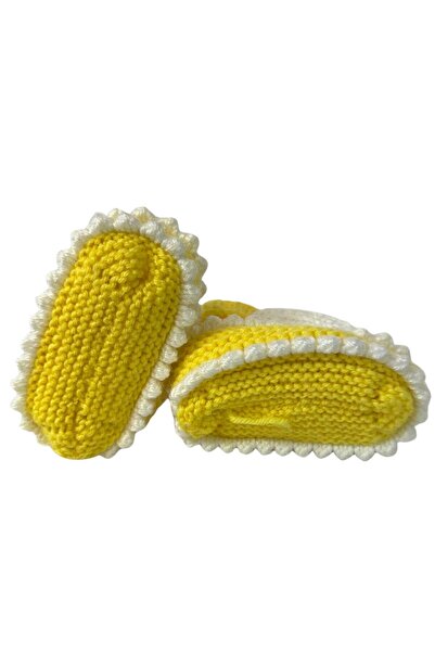 Uretti - Çiğdem 1390 1379 Hand Knitted Rabbit Patterned Yellow Baby Booties / 12 - 24 Months