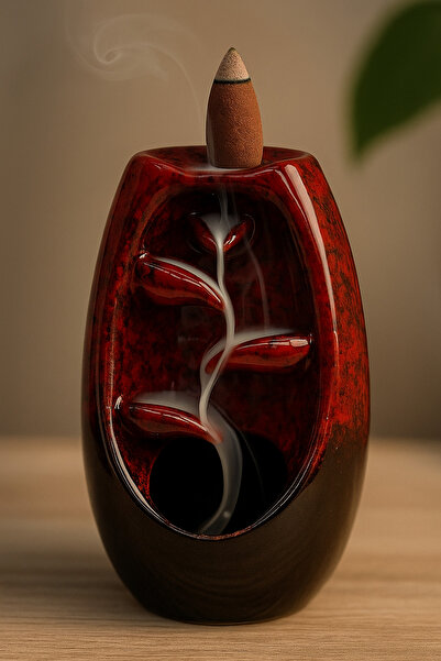 Aruz SERAMİK YAPRAK DESEN GERİ AKIŞLI TÜTSÜLÜK – KIRMIZI