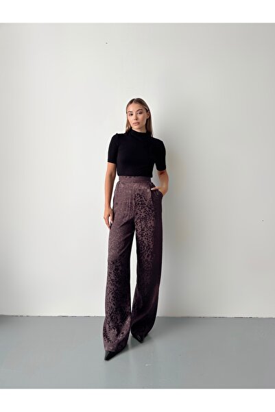Somut istanbul Shiny Satin Leopard Patterned Palazzo Pants