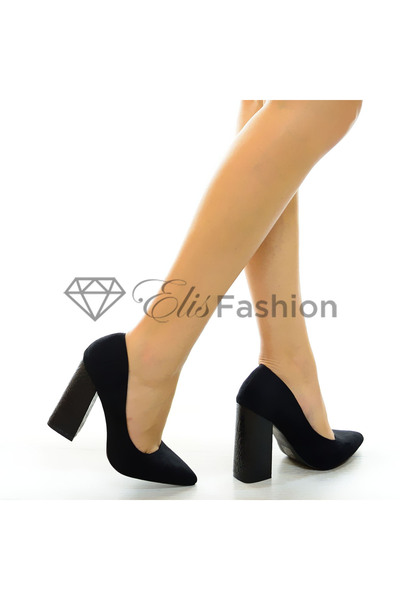 Elis Fashion Pantofi de dama negri cu toc gros de 11 cm #5282