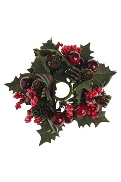 Jumbo Decorative Christmas Ring with Berries, Cones, Leaves and Bow for Candle Ø18 cm