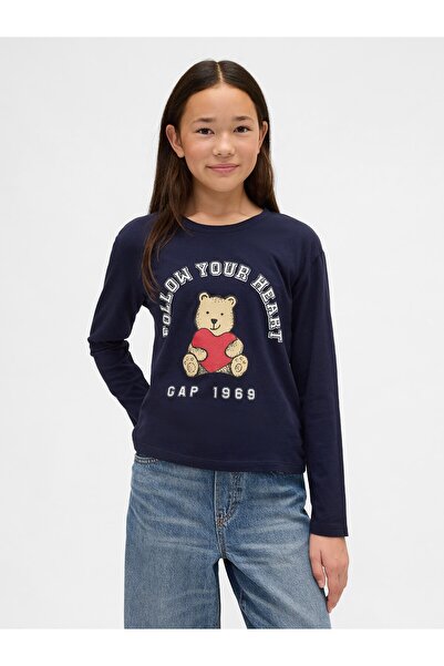 GAP Kız Çocuk Lacivert Relaxed Grafik T-Shirt