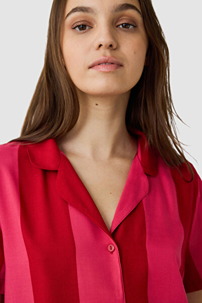 Penti Striped Shirt Collar Short Sleeve Shorts Pyjamas Set