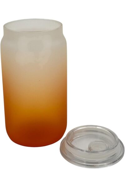 B&D banddtools Glass Cup with Lid, 480 ml, Orange Gradient to Clear, Single Wall