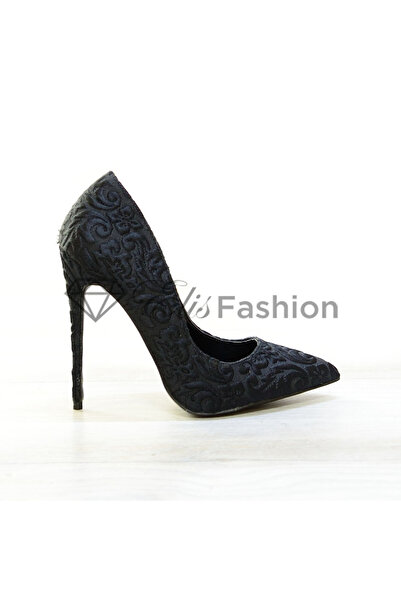 Elis Fashion Black women's shoes with embroidery and 12 cm stiletto heel #3283