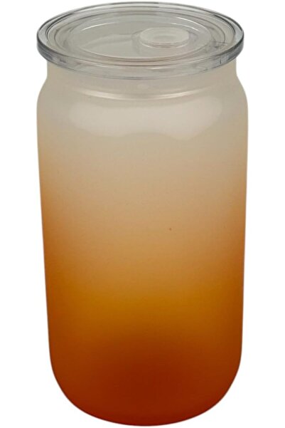 B&D banddtools Glass Cup with Lid, 480 ml, Orange Gradient to Clear, Single Wall