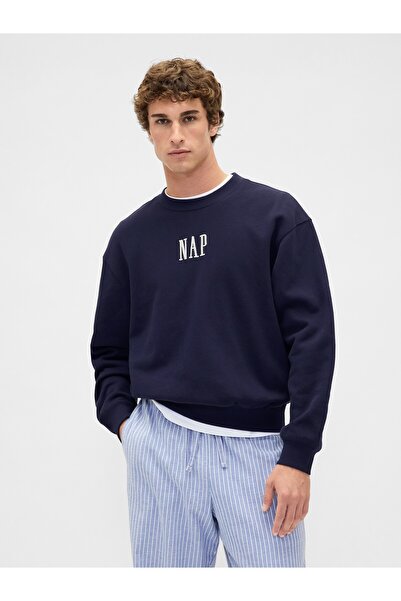 GAP Erkek Lacivert VintageSoft Nap Logo Sweatshirt