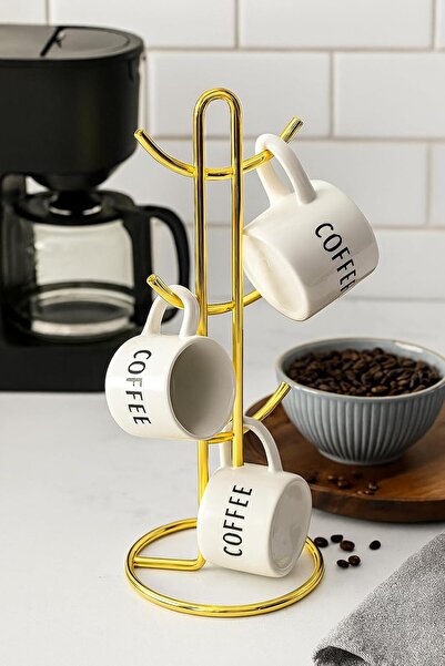 B&D Tree-design coffee cup holder with 6 hooks, gold metal, modern design