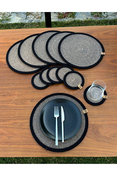 Home Inn Home Textile Wicker Look 12-Piece Tableware Set – Plate and Coaster Set