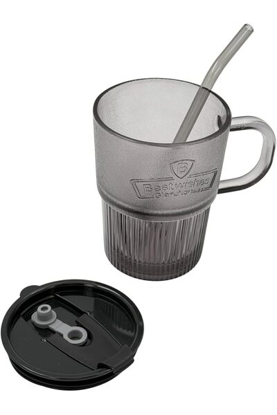 B&D banddtools Faceted Cup with Straw & Lid, Frosted Gray, Handle, 200 ml