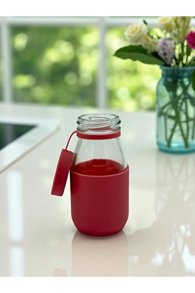 Bnd Glass Milk Bottle with Silicone Lid and Cap, 210 ml, Pink