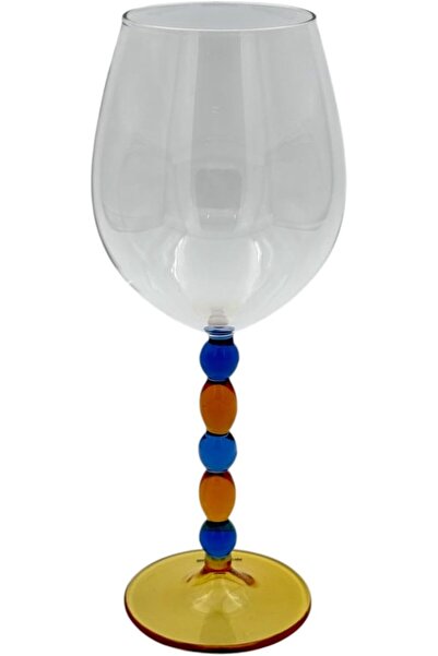 B&D Decorative Stem Glasses, 615 ml, Blue & Amber Beaded Stem — Set of 2