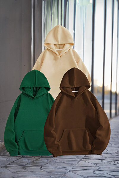 memowear Унісекс без принта з капюшоном і кишенями-кенгуру, набір з 3 штук, с...