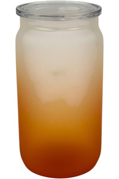 B&D banddtools Glass Cup with Lid, 480 ml, Orange Gradient to Clear, Single Wall