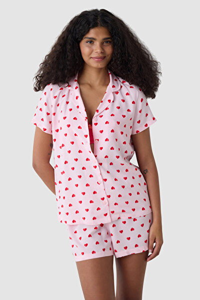 Penti Amour Shirt Pink Pyjama Set With Shorts