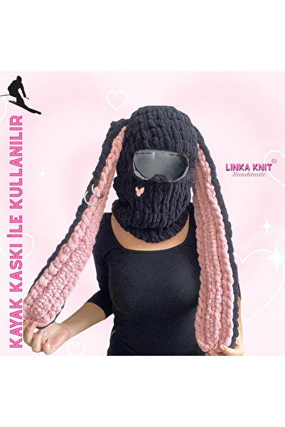 Linka Knit El Yapımı Uzun Kulaklı Tavşan Kayak Kaskı Maskesi, Kayak Maskesi, ...