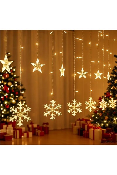 REDz Accessories Instalație decorativă de Crăciun cu forme 3D (stea, fulg de zăpadă), 3m, LED-uri cu lumină caldă