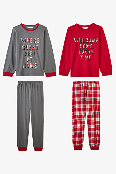 Penti Boys' Guests Plaid Cotton Long Sleeve 2-Piece Pajama Set