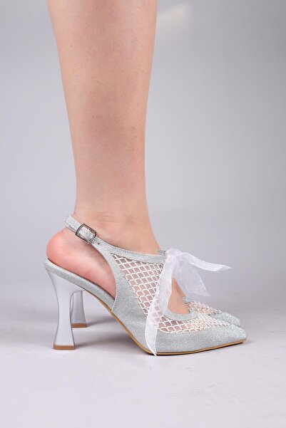 Birikon Bernal Tulle Lace-Up Stiletto Silver
