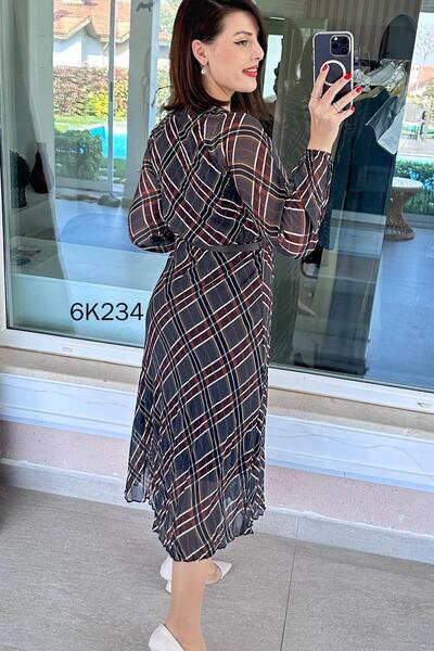 İnce Topuk Belted Chiffon Dress 6K234