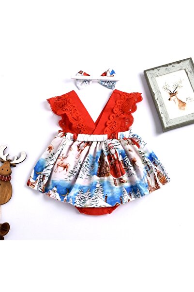 OEM Baby girl dress with matching headband, Santa Claus print, 2-6 months (62-68 cm)