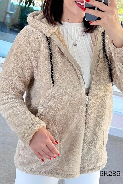 İnce Topuk Hooded Plush Cardigan 6K235