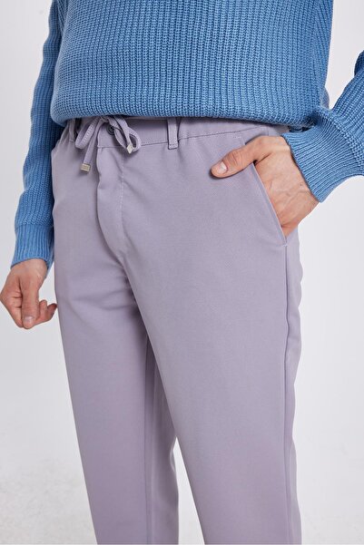 Tudors Men's Slim Fit Slim Fit Elastic Waist Lace-Up Detailed Gray Trousers