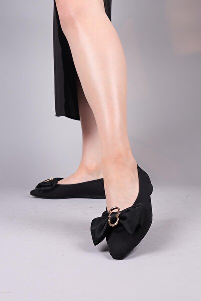Birikon Caseros Satin Bow Ballerina Flats Black