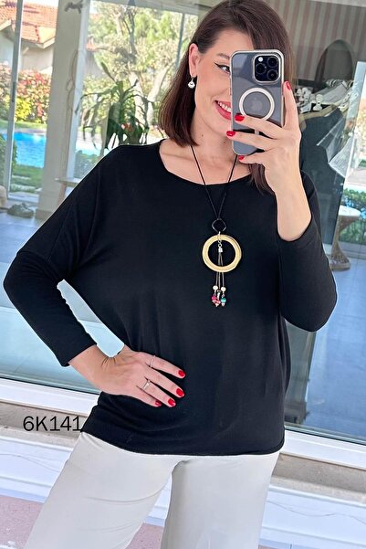 İnce Topuk Knitwear Blouse with Necklace Gift 6K141