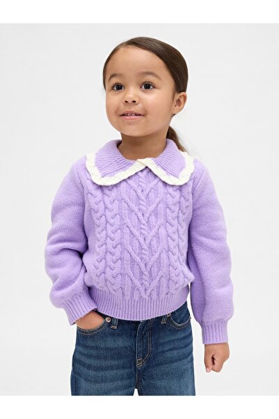 GAP Kız Bebek Mor CashSoft Yaka Detaylı Kazak