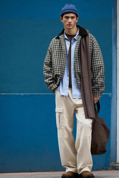 Pull & Bear Kareli kadife yaka bomber ceket