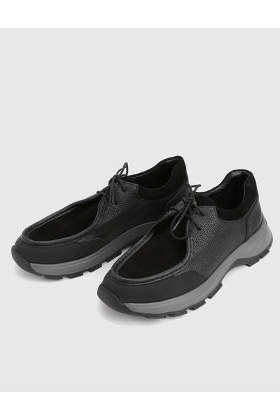 İLVİ Kaile Genuine Floater Suede Leather Black Men's Sports Shoes