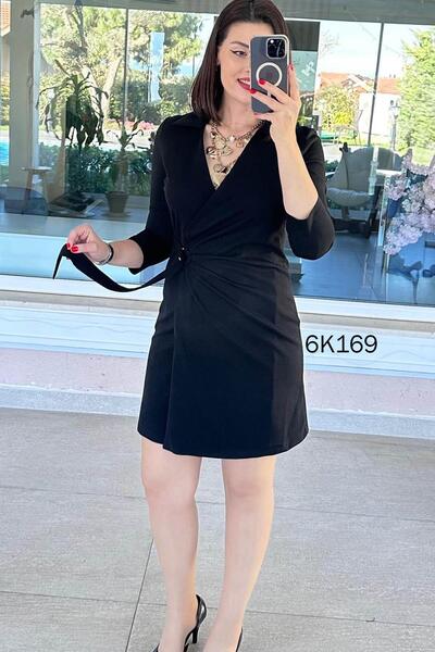 İnce Topuk Polo Yaka Yandan Bağlamalı Elbise 6k169