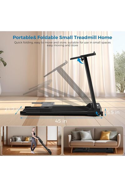 Lichico Treadmill with Handles, 2025 Upgraded Portable Folding Treadmill - 300 lbs Capacity, LED Display