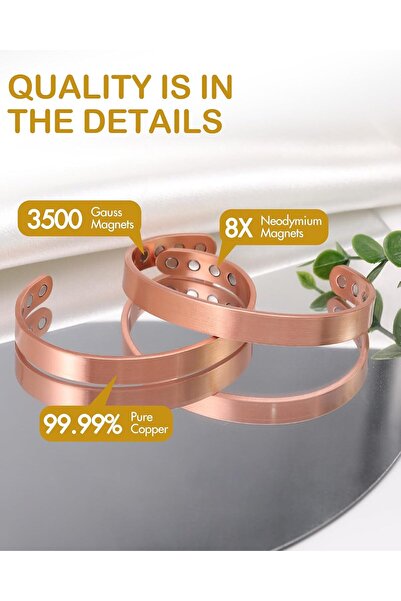 FERCIO Feraco Copper Magnetic Bracelet for Men & Women, 99.99% Pure Copper Cuff with Neodymium Magnets
