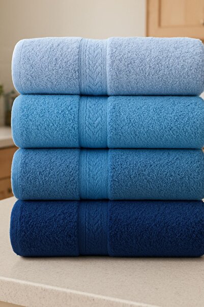 Redclick 4 Pieces 100% Cotton 50 X 90cm Blue Bath Towel Set Bathroom Hand Face Towels