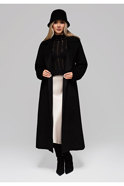 OMBRE Luxusní dámský vlněný kabát LARICA OW-COLC-0106 v1 - černý