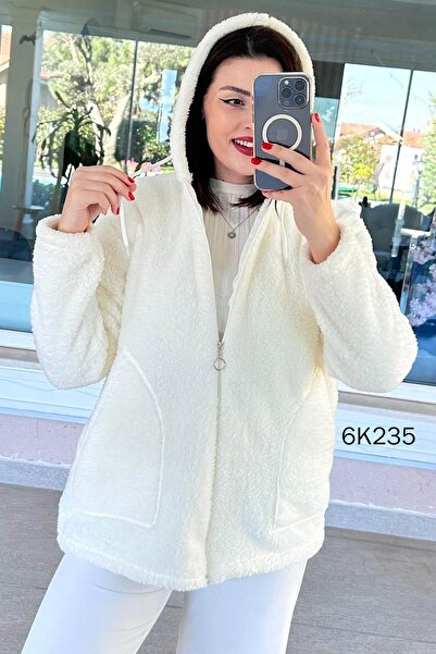 İnce Topuk Hooded Plush Cardigan 6K235