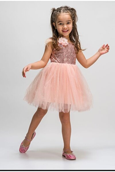 Lunas tekstil فستان مزين بالترتر مع أكمام من الفرو اللامع