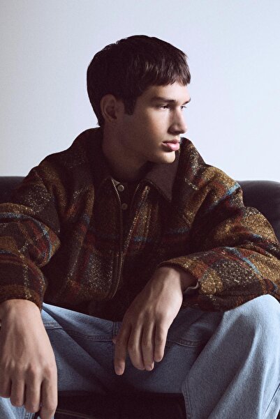 Pull & Bear Kord yaka kareli ceket