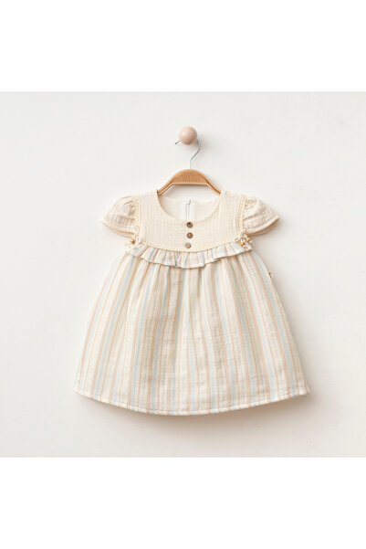 My Lusa baby wear Safiye Baby Girl Striped Ruffle Retro Dress - Short Sleeve 100% Cotton - 9/12/18/24 Months