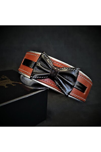 Bestia Bowtie Collar, Genuine Leather, M, Brown/Black