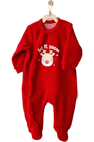 andywawa AC25332 بذلة أطفال مخملية Happy Newyear باللون الأحمر