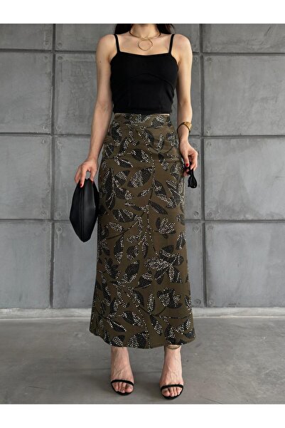 Gugus Women's Satin Skirt A-Cut Patterned Imported Fabric