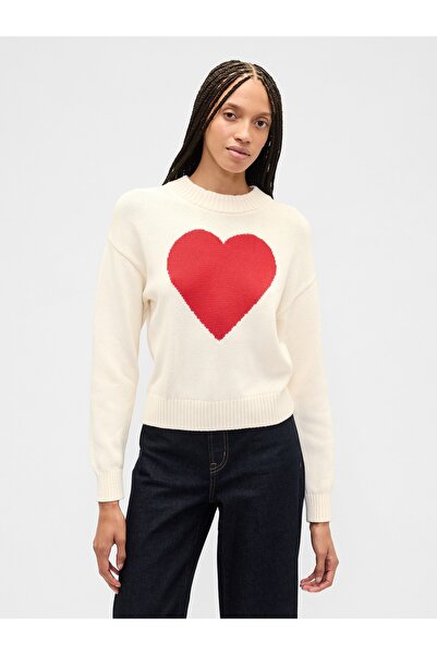 GAP Kadın Krem Relaxed Crop Intarsia Kazak