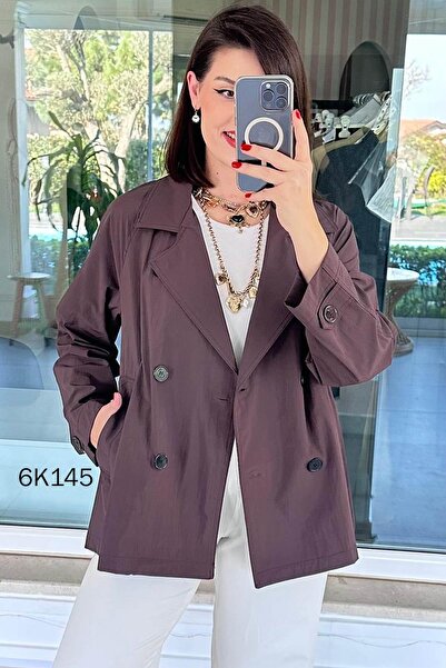 İnce Topuk Buttoned Short Trench Coat 6K145