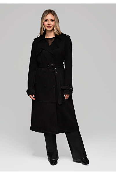 OMBRE Elegantní dámský trenčkot LARICA OW-COLC-0107 v1 - černý