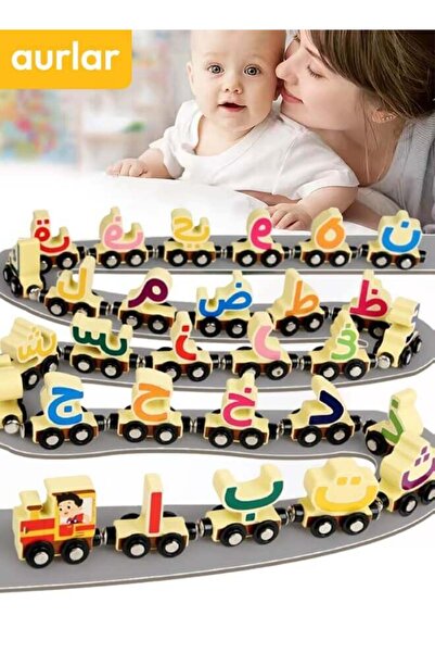 Aurlar لعبة قطار خشبي مغناطيسي، مجموعة قطار أبجدي مكونة من 29 قطعة للأطفال ال...
