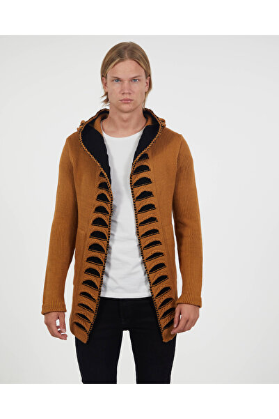 elkumoda Men's Hooded Long Knitwear Cardigan Cotton Knitted Loose Uncovered Poncho Cardigan